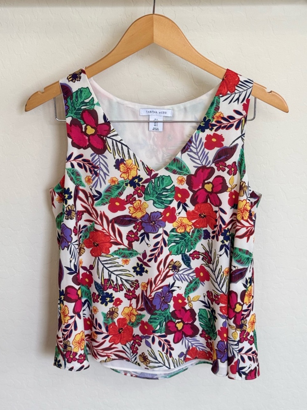 Tabitha Webb Floral Sleeveless V-Neck Top Size Small Tropical Botanical Lined